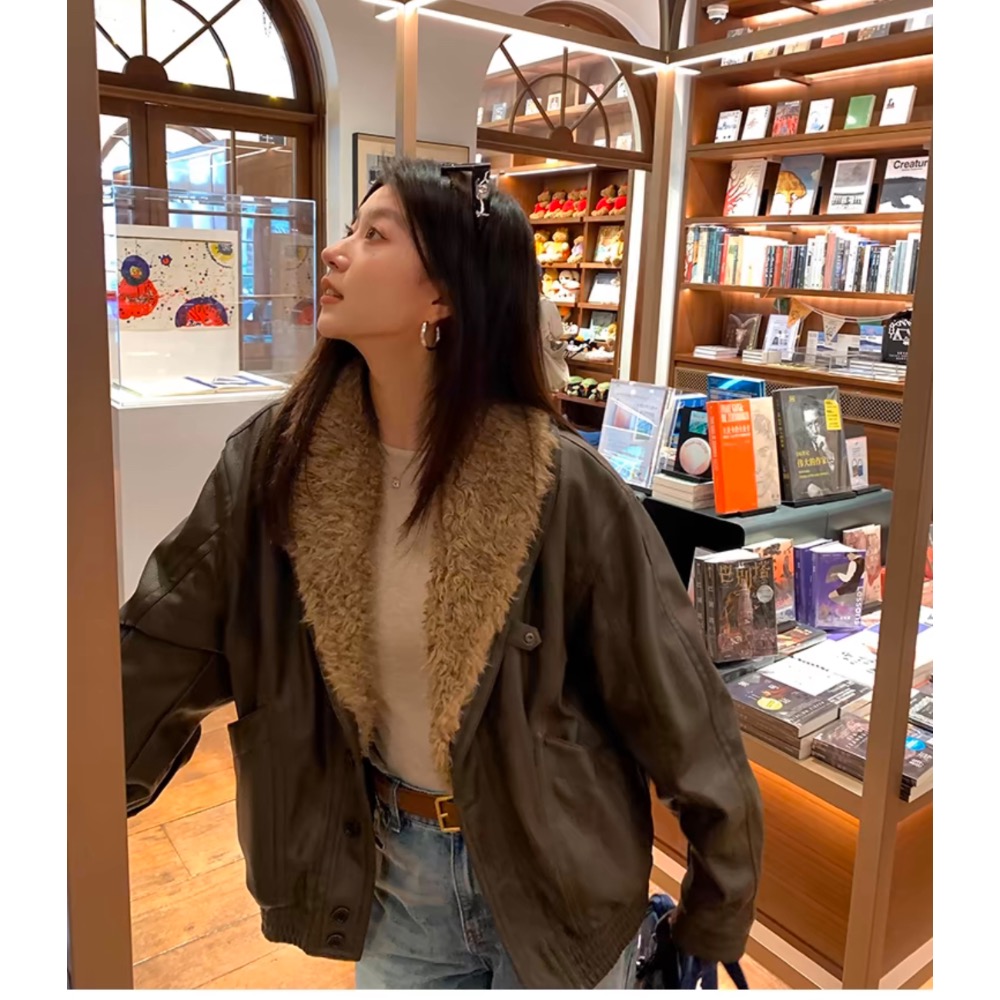 acne studios 皮衣 皮卷毛一體環保皮衣女冬寬松氣質外套夾克 太美了 超級好看！    ✔️ 國際運送約十幾天-細節圖4