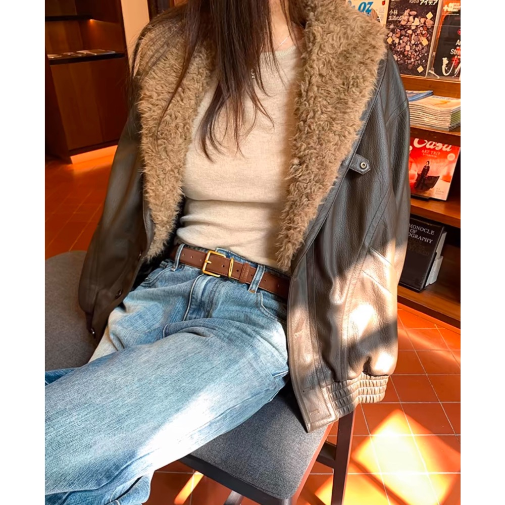 acne studios 皮衣 皮卷毛一體環保皮衣女冬寬松氣質外套夾克 太美了 超級好看！    ✔️ 國際運送約十幾天-細節圖5