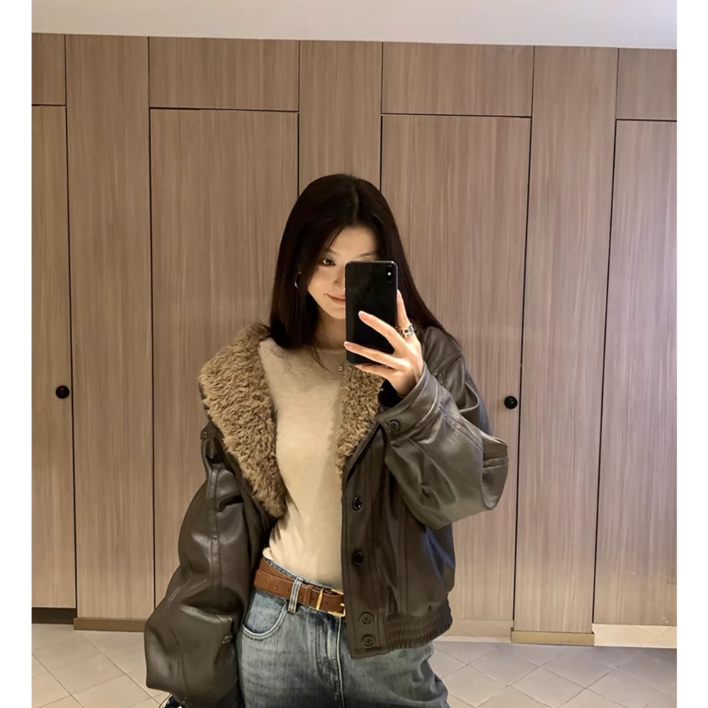 acne studios 皮衣 皮卷毛一體環保皮衣女冬寬松氣質外套夾克 太美了 超級好看！    ✔️ 國際運送約十幾天-細節圖8