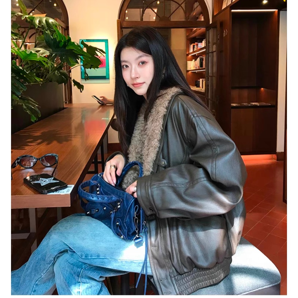 acne studios 皮衣 皮卷毛一體環保皮衣女冬寬松氣質外套夾克 太美了 超級好看！    ✔️ 國際運送約十幾天-細節圖11