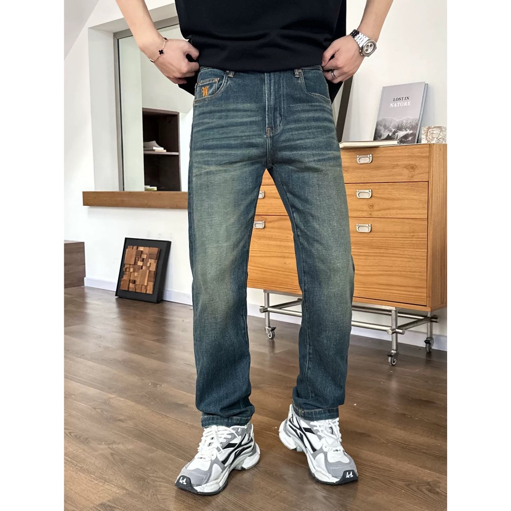 Vivienne Westwood 牛仔褲 土星刺繡高時尚簡約繡標刺繡直筒修身休閒褲 男士百搭水洗牛仔褲百搭 舒適休閒時-細節圖2