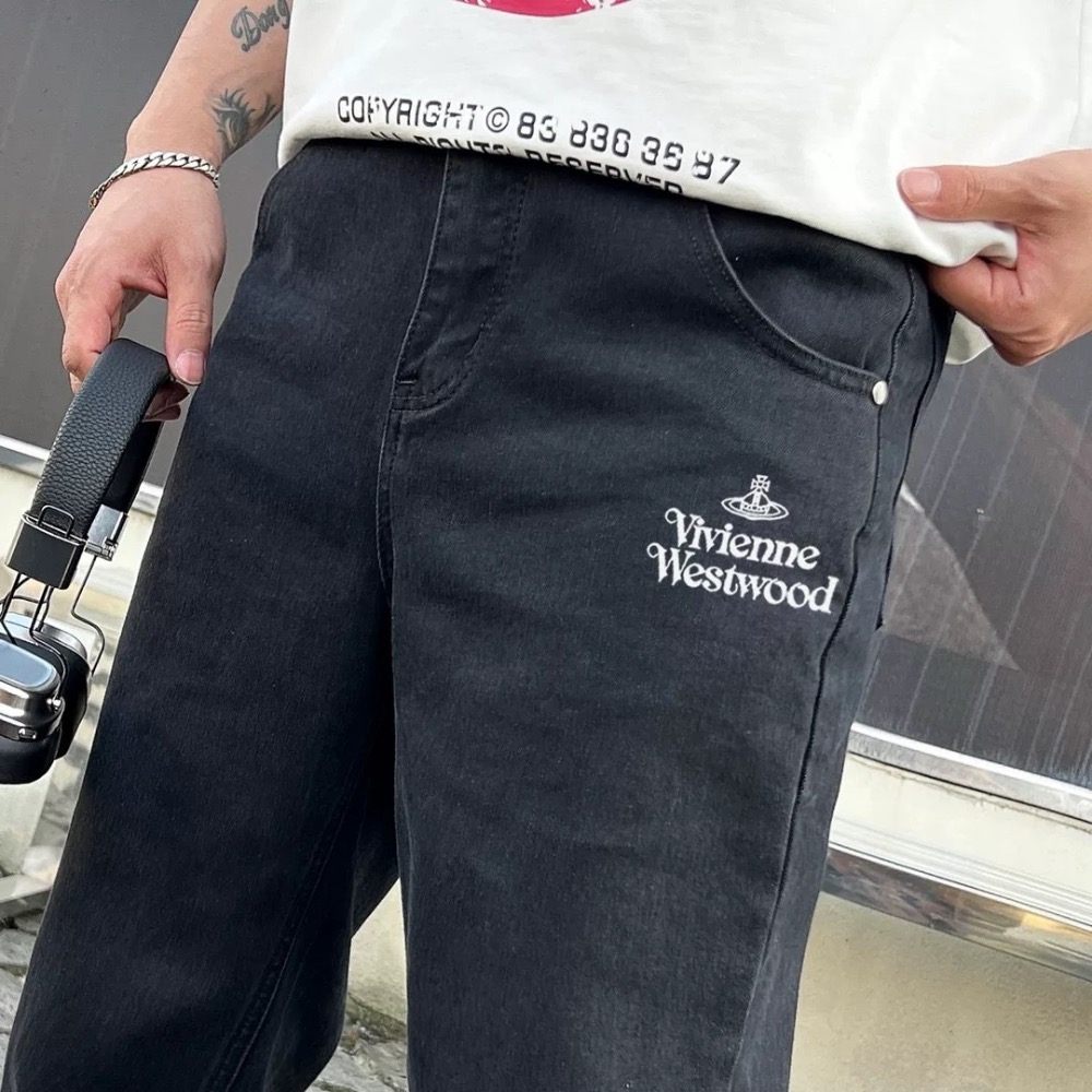 Vivienne Westwood 牛仔褲 土星logo時尚百搭休閒 水洗男士牛仔長褲 百搭 舒適休閒時尚 顯瘦！  S-細節圖2