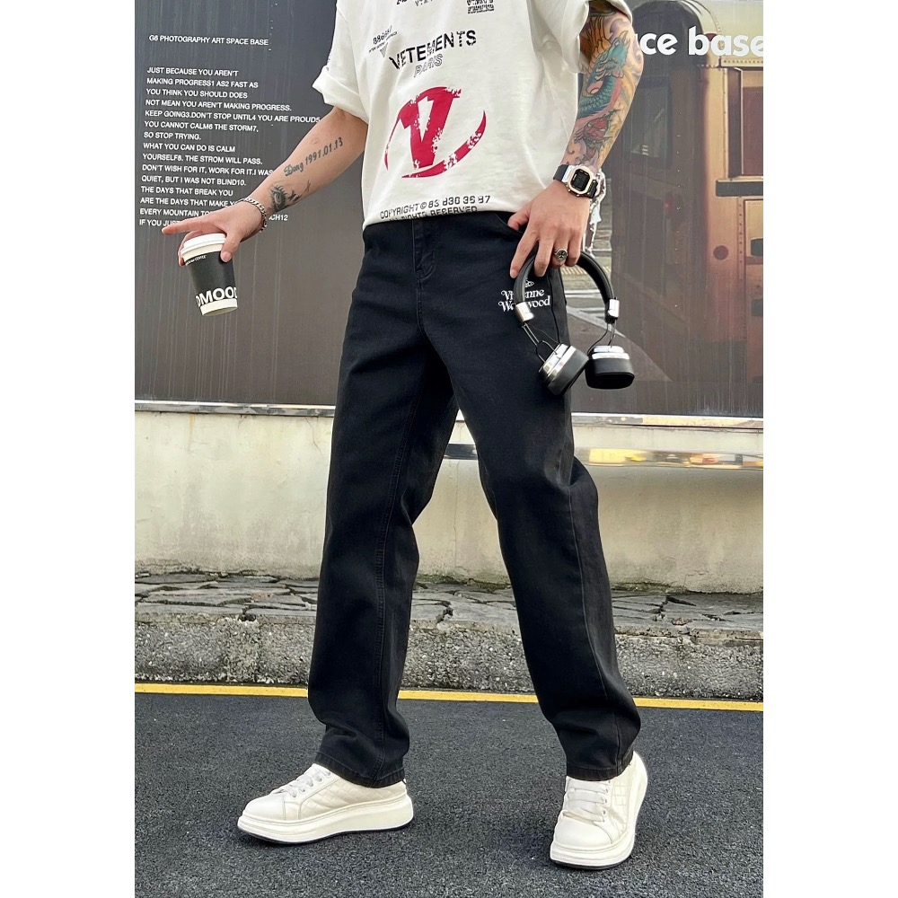 Vivienne Westwood 牛仔褲 土星logo時尚百搭休閒 水洗男士牛仔長褲 百搭 舒適休閒時尚 顯瘦！  S-細節圖5