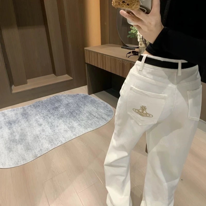 Vivienne Westwood 牛仔褲 高腰顯瘦 經典土星刺繡 直筒修身 百搭長褲  ✔️國際運送約十幾天，可以等待-細節圖7