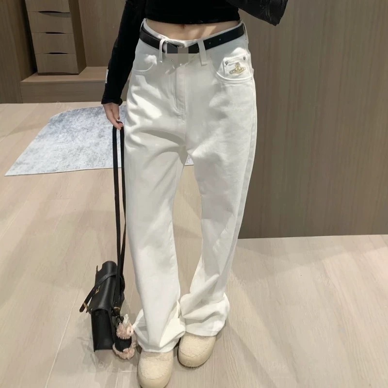 Vivienne Westwood 牛仔褲 高腰顯瘦 經典土星刺繡 直筒修身 百搭長褲  ✔️國際運送約十幾天，可以等待-細節圖8