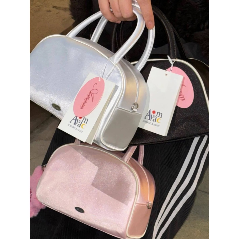 Avam手提包 飯盒包 絲綢真絲波士頓 手提保齡球小包 芭蕾風法式復古絲絨綢緞感法式外出布包小巧可愛 手法式手提包 方便-細節圖10