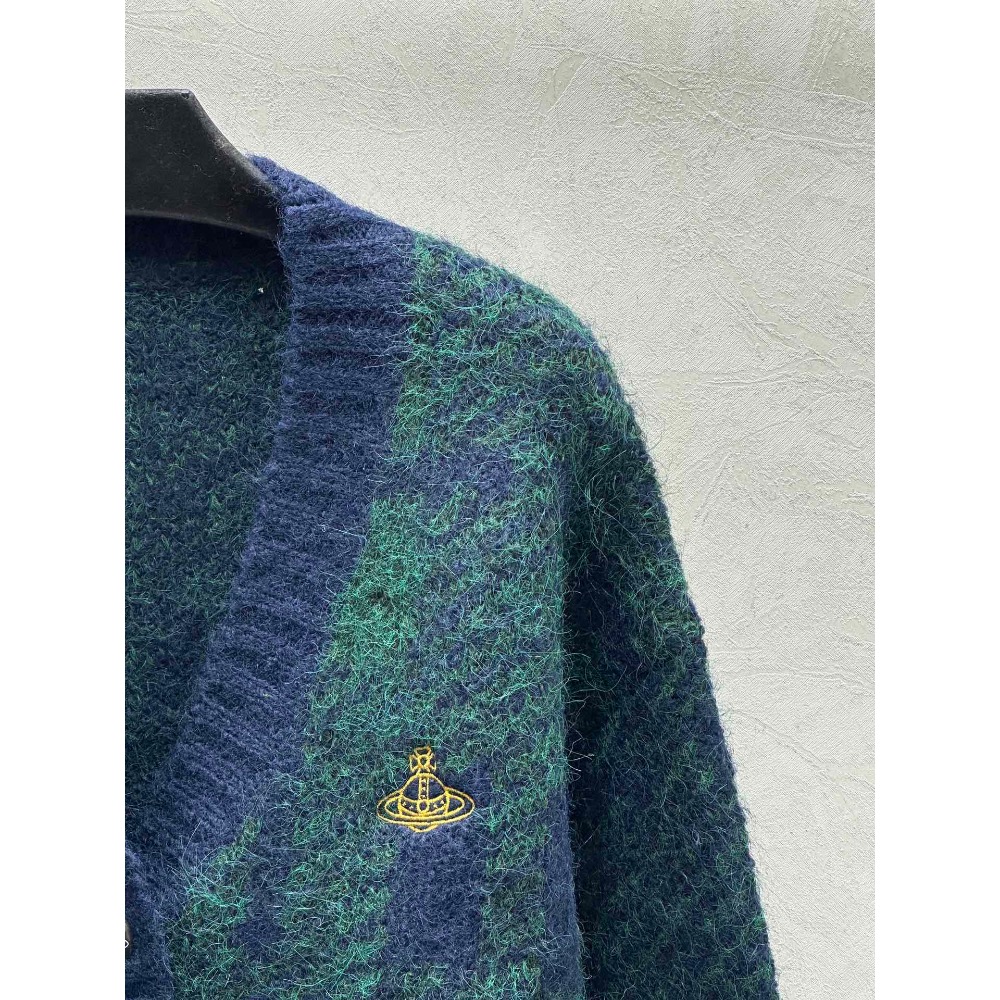 Vivienne Westwood 針織外套 毛衣外套  V領開襟衫針織毛衣外套 簡約撞色千鳥格拼接格子針織v領開衫 3-細節圖6