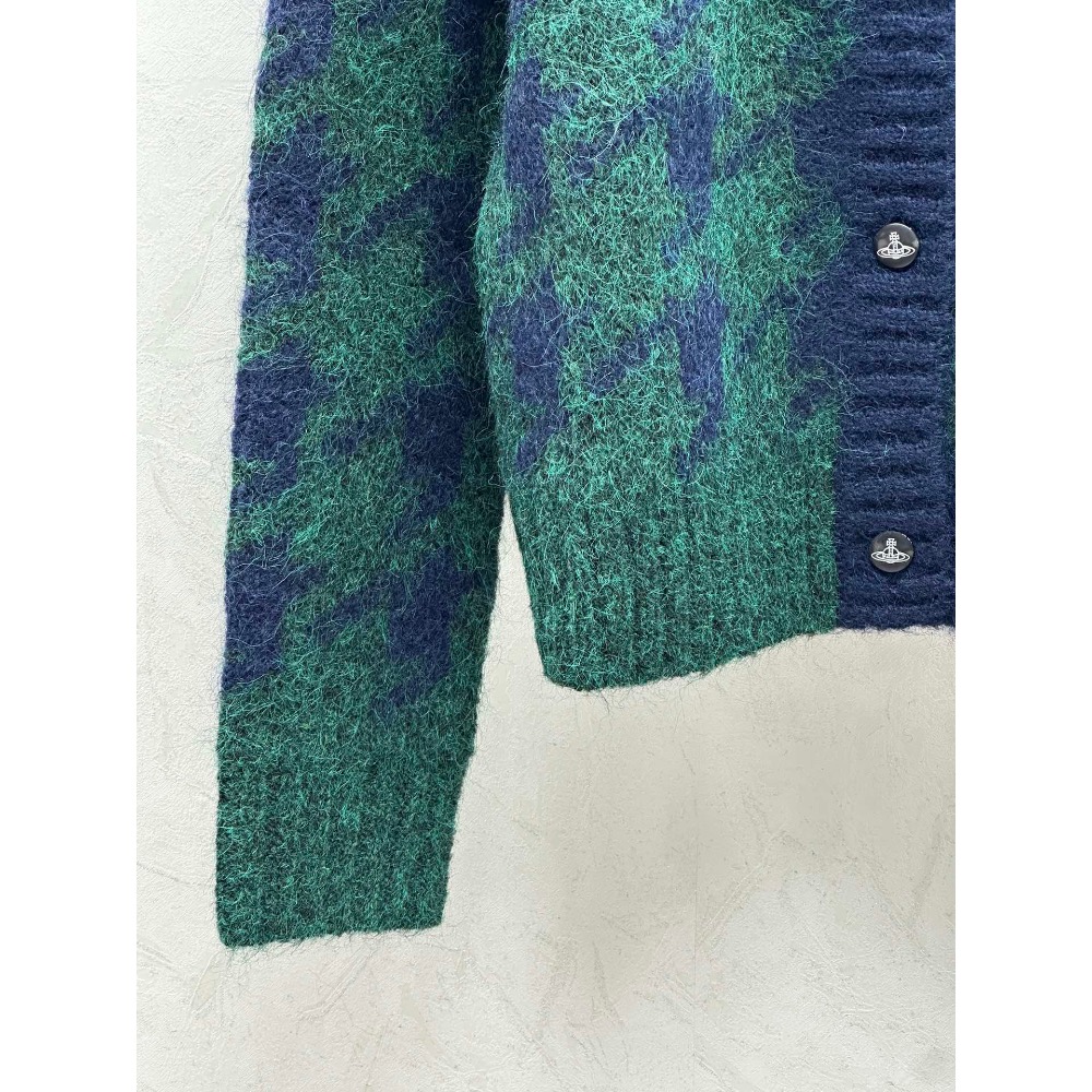 Vivienne Westwood 針織外套 毛衣外套  V領開襟衫針織毛衣外套 簡約撞色千鳥格拼接格子針織v領開衫 3-細節圖7