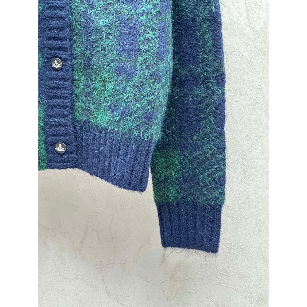 Vivienne Westwood 針織外套 毛衣外套  V領開襟衫針織毛衣外套 簡約撞色千鳥格拼接格子針織v領開衫 3-細節圖9