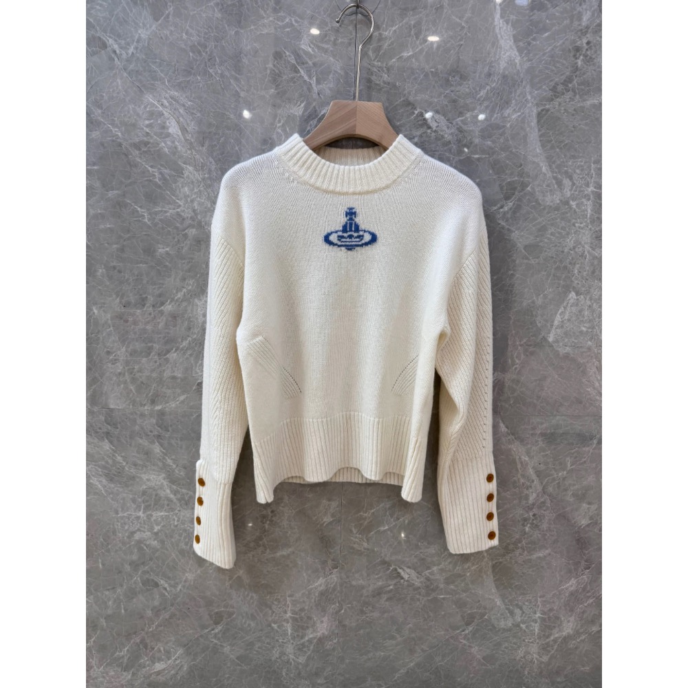 Vivienne Westwood 針織外套 毛衣 開襟衫 針織衫 極簡鏤空重工 土星提花圓領 羊毛基礎款打底衫  SM-細節圖3