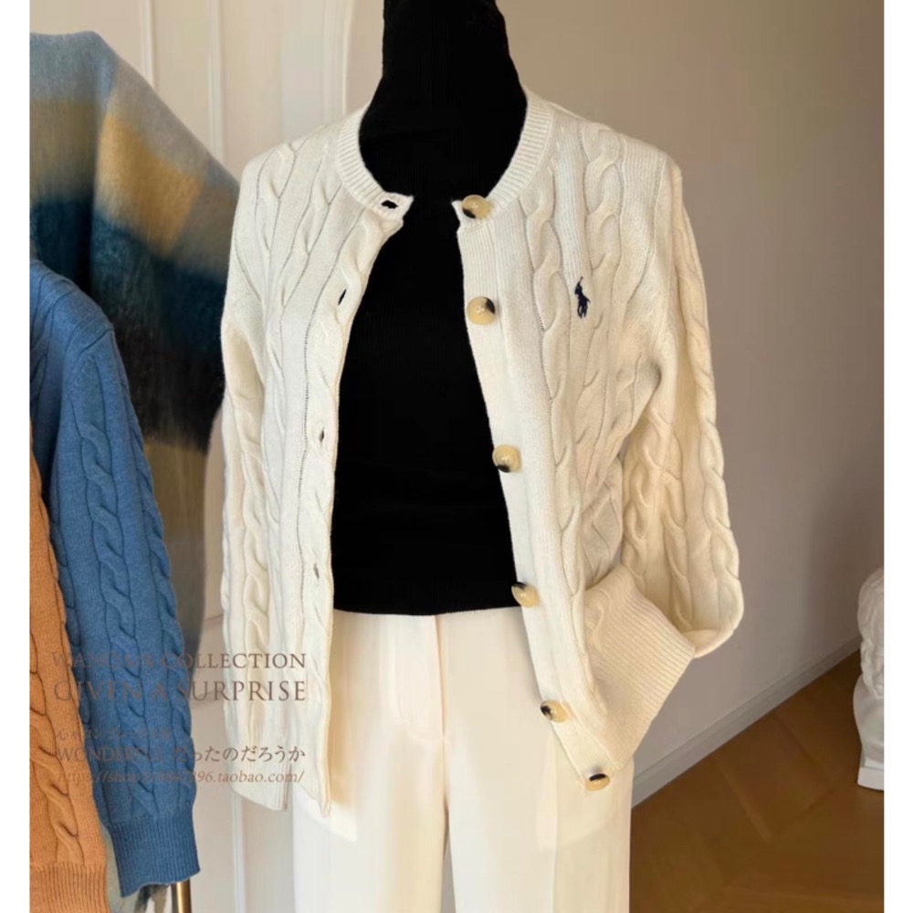 奶呼呼🌿RL 針織外套 小外套 新色 毛衣外套 針織開襟衫 白色毛衣 太溫柔啦 真的太愛軟軟糯糯的 毛衣啦 羊毛麻花毛-細節圖7