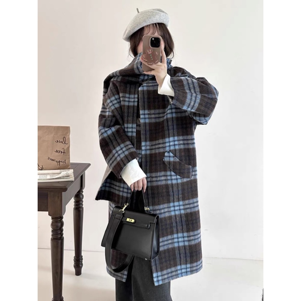 Vivienne Westwood 圍巾 大衣 披肩 圍脖 氣質 ， 格子兩面穿配圍巾大衣（四種穿法）超細100支100-細節圖2