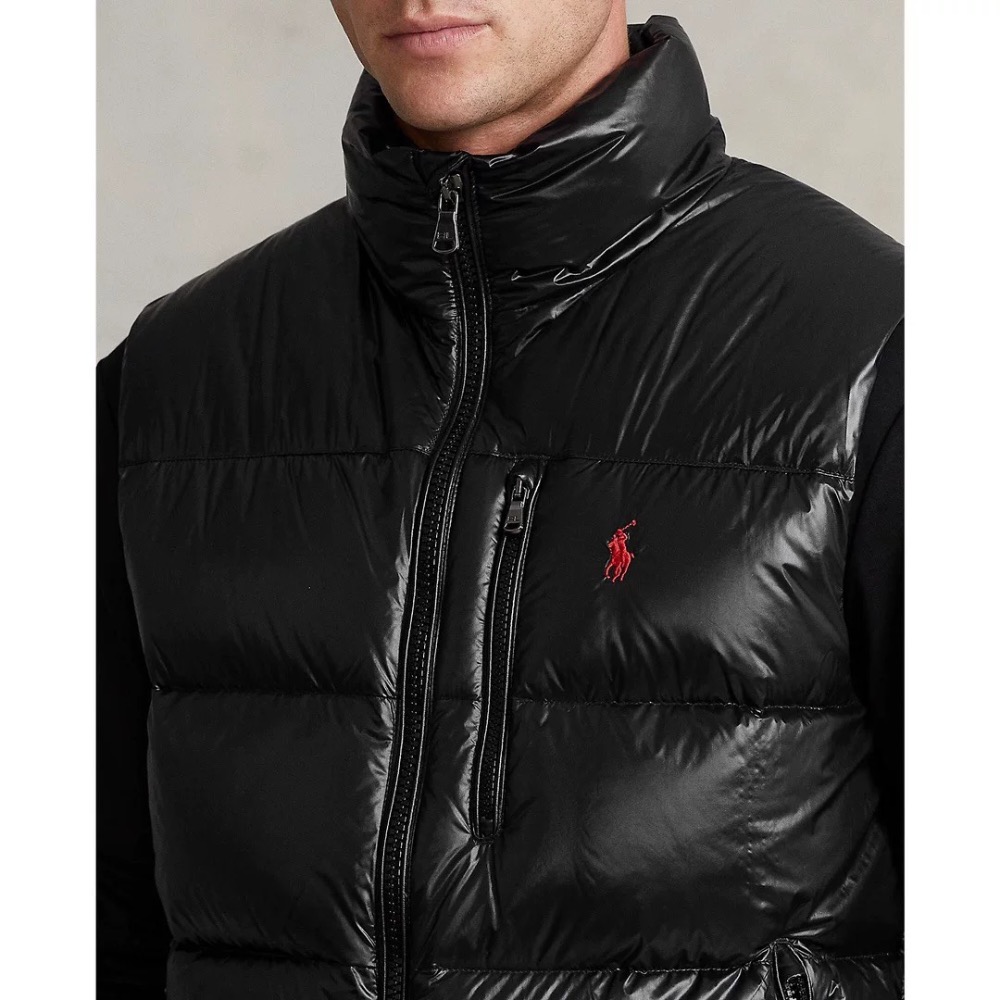 RL polo 立領拉鍊背心 馬甲 90羽絨馬甲外套 實穿百搭的休閒商務運動背心 好氣質！實穿百搭 男女同款  黑、亮黑-細節圖2
