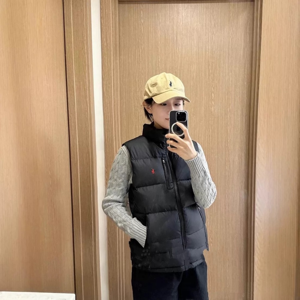 RL polo 立領拉鍊背心 馬甲 90羽絨馬甲外套 實穿百搭的休閒商務運動背心 好氣質！實穿百搭 男女同款  黑、亮黑-細節圖3