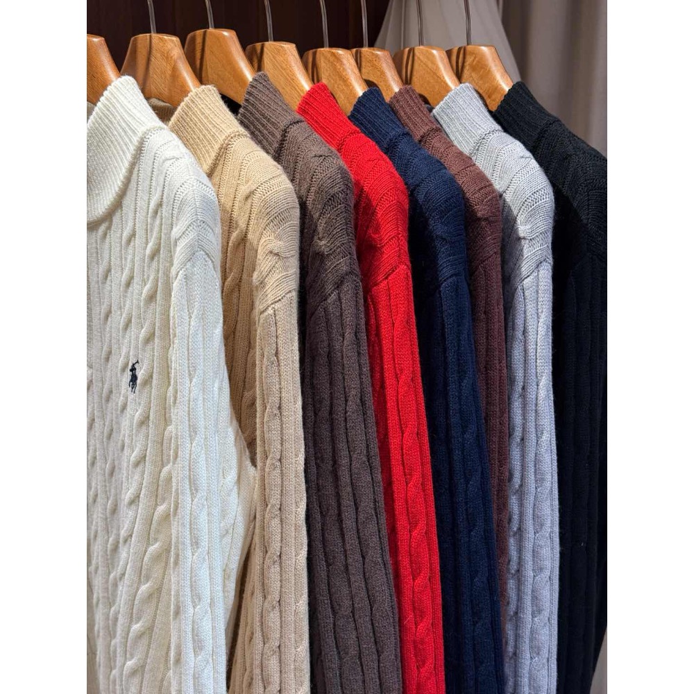RL polo 毛衣 針織衫 上衣 T恤 經典戰馬簡約百搭 半拉鍊立領套頭衫 絞花羊毛衫  𝟗𝟎%羊毛➕𝟏𝟎%羊-細節圖3