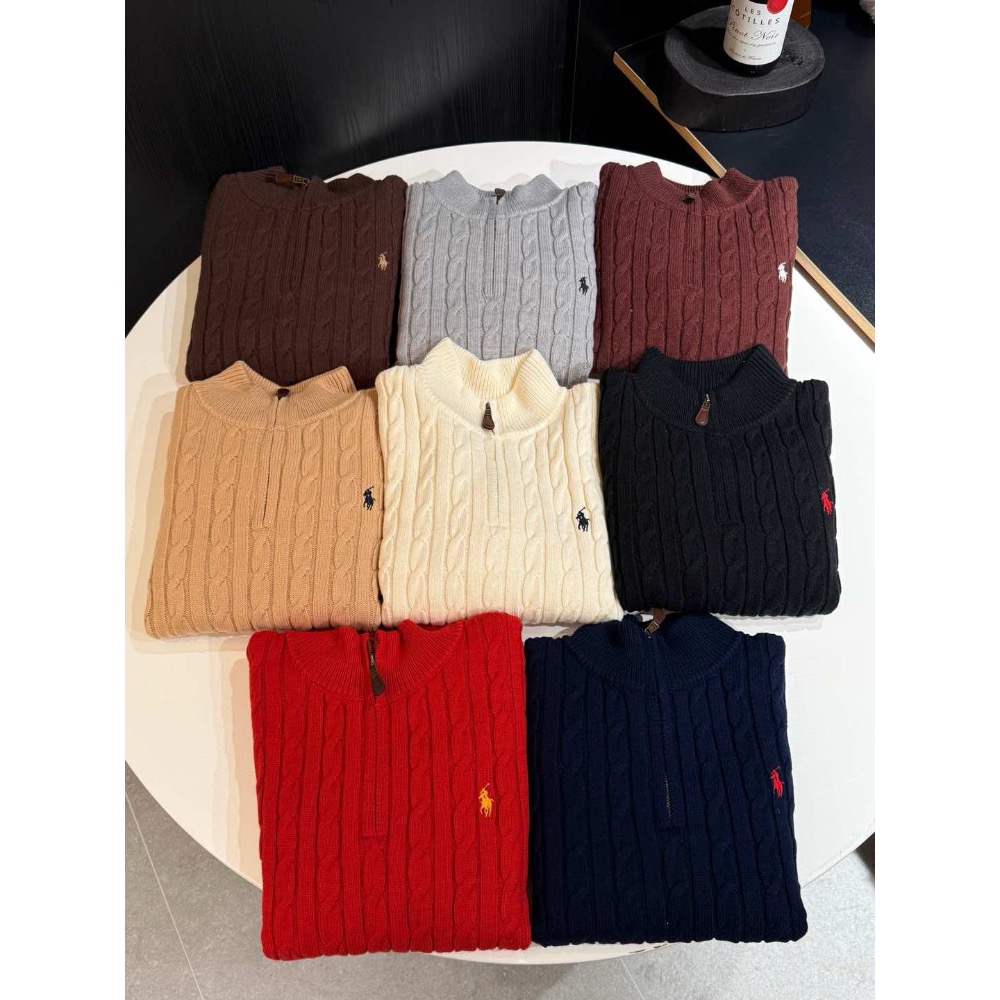 RL polo 毛衣 針織衫 上衣 T恤 經典戰馬簡約百搭 半拉鍊立領套頭衫 絞花羊毛衫  𝟗𝟎%羊毛➕𝟏𝟎%羊-細節圖7