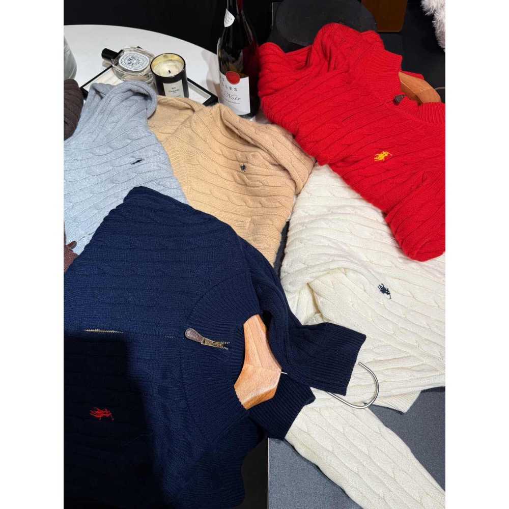 RL polo 毛衣 針織衫 上衣 T恤 經典戰馬簡約百搭 半拉鍊立領套頭衫 絞花羊毛衫  𝟗𝟎%羊毛➕𝟏𝟎%羊-細節圖8