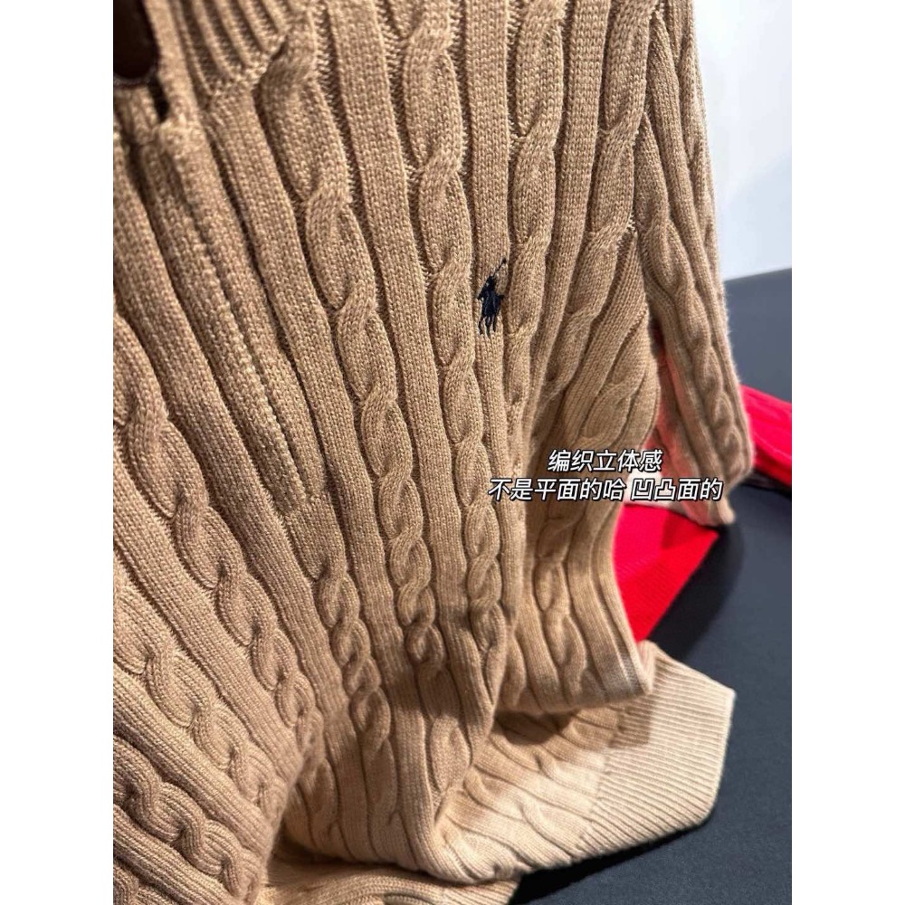 RL polo 毛衣 針織衫 上衣 T恤 經典戰馬簡約百搭 半拉鍊立領套頭衫 絞花羊毛衫  𝟗𝟎%羊毛➕𝟏𝟎%羊-細節圖11