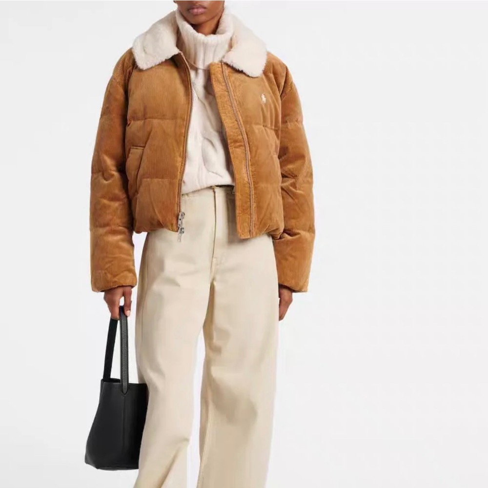 RL 外套 經典小馬刺繡 漂亮羊羔毛領老錢風燈芯絨羽絨外套 翻領毛毛Q 輕薄就保暖 簡約百搭羽絨外套 清新好氣質 顯白-細節圖6