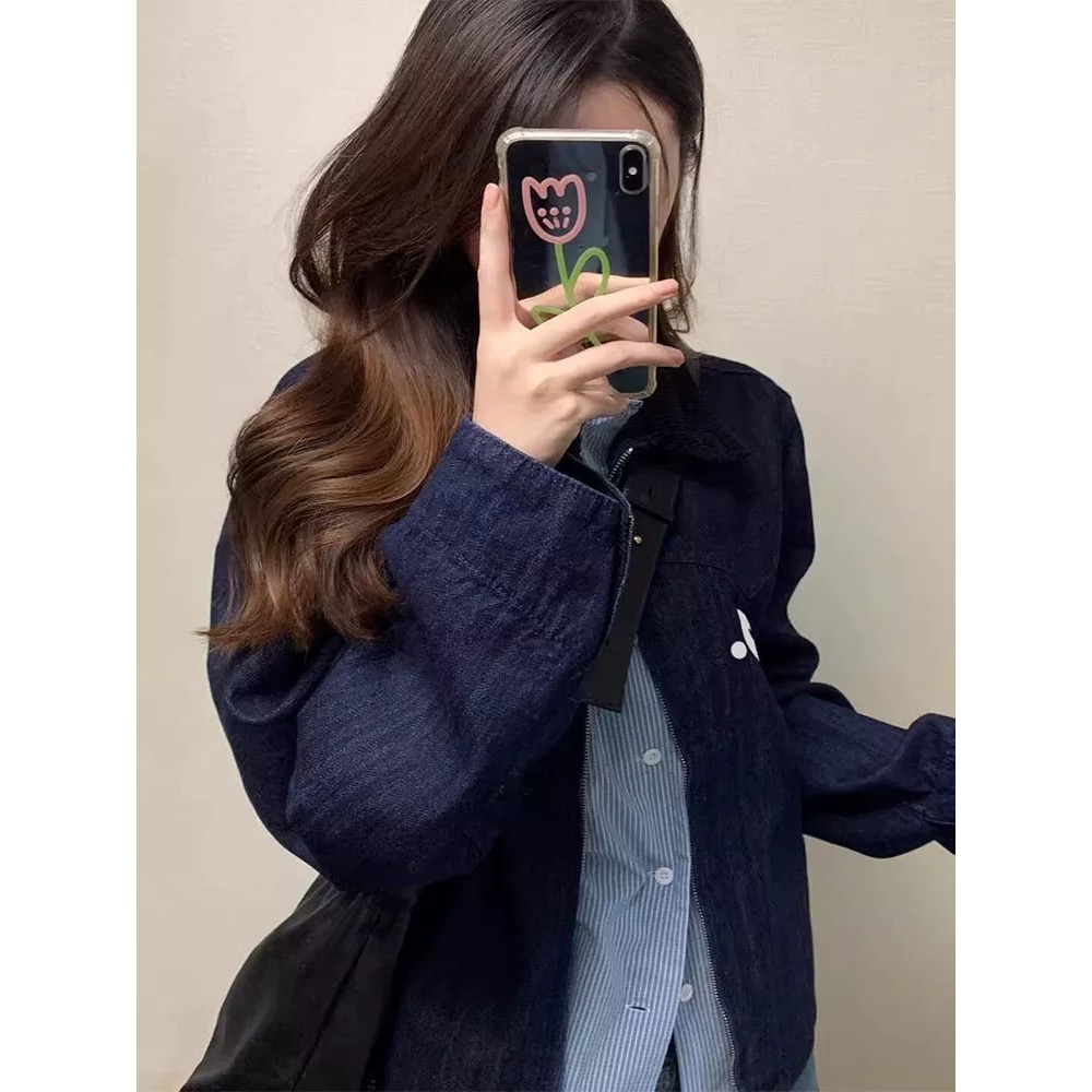 韓國RR 牛仔外套 百搭外套 四季皆宜 版型特別好看 Retionan 復古牛仔外套女 翻領燈芯絨拼接夾克上衣  您願等-細節圖3