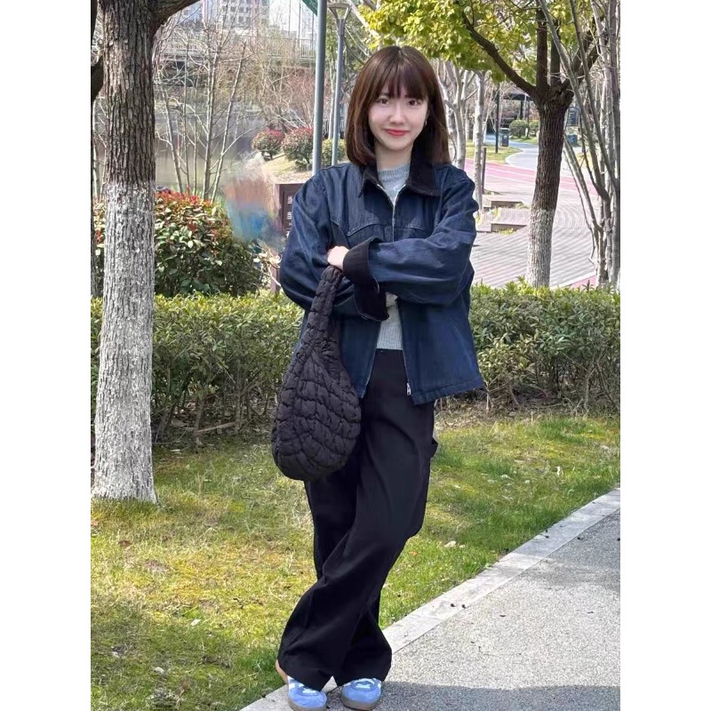 韓國RR 牛仔外套 百搭外套 四季皆宜 版型特別好看 Retionan 復古牛仔外套女 翻領燈芯絨拼接夾克上衣  您願等-細節圖8
