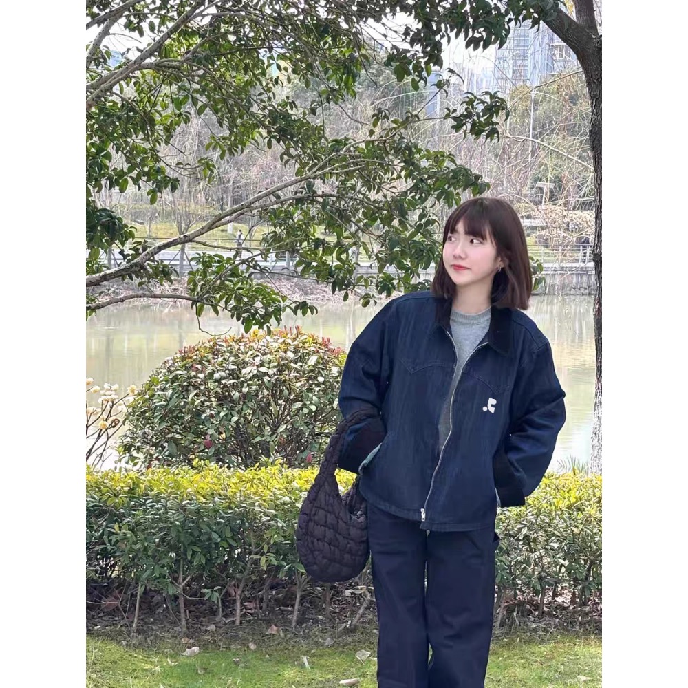 韓國RR 牛仔外套 百搭外套 四季皆宜 版型特別好看 Retionan 復古牛仔外套女 翻領燈芯絨拼接夾克上衣  您願等-細節圖9
