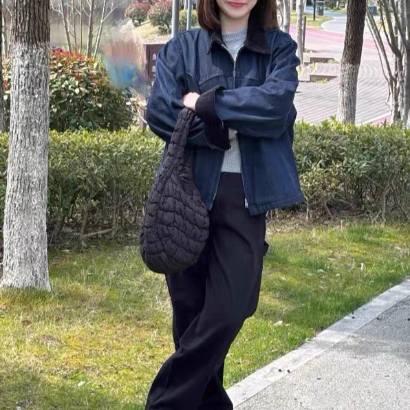 韓國RR 牛仔外套 百搭外套 四季皆宜 版型特別好看 Retionan 復古牛仔外套女 翻領燈芯絨拼接夾克上衣  您願等-細節圖10