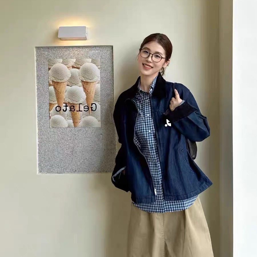 韓國RR 牛仔外套 百搭外套 四季皆宜 版型特別好看 Retionan 復古牛仔外套女 翻領燈芯絨拼接夾克上衣  您願等-細節圖11