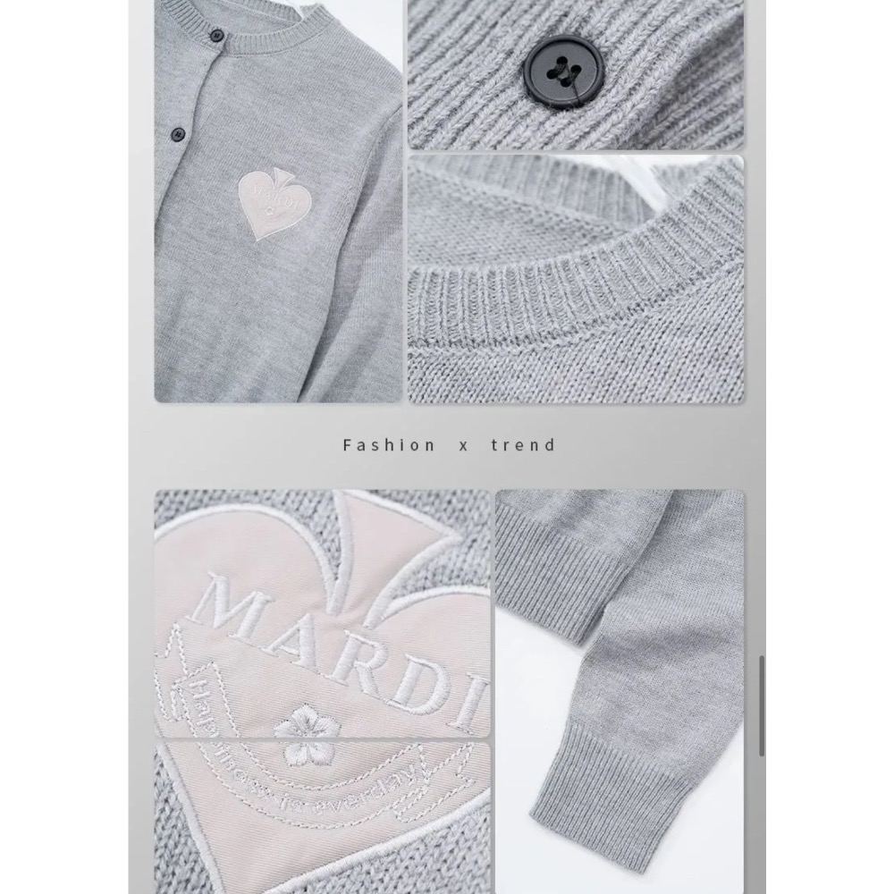 Mardi針織小外套 毛衣 開襟衫 樸敏英同款 愛心圓領刺繡針織衫 針織外套 氣質清新 百搭修身實穿  您願等，我就以微-細節圖8