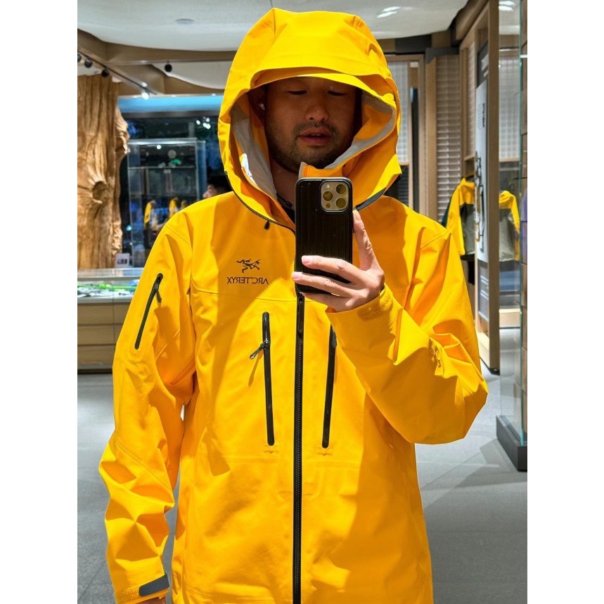 始祖鳥 風衣 衝鋒衣 Alpha系列 Sv 第7代 GORE-TEX Pro 刺繡Logo圖案休閒運動連帽拉鍊硬殼衝鋒衣-細節圖7