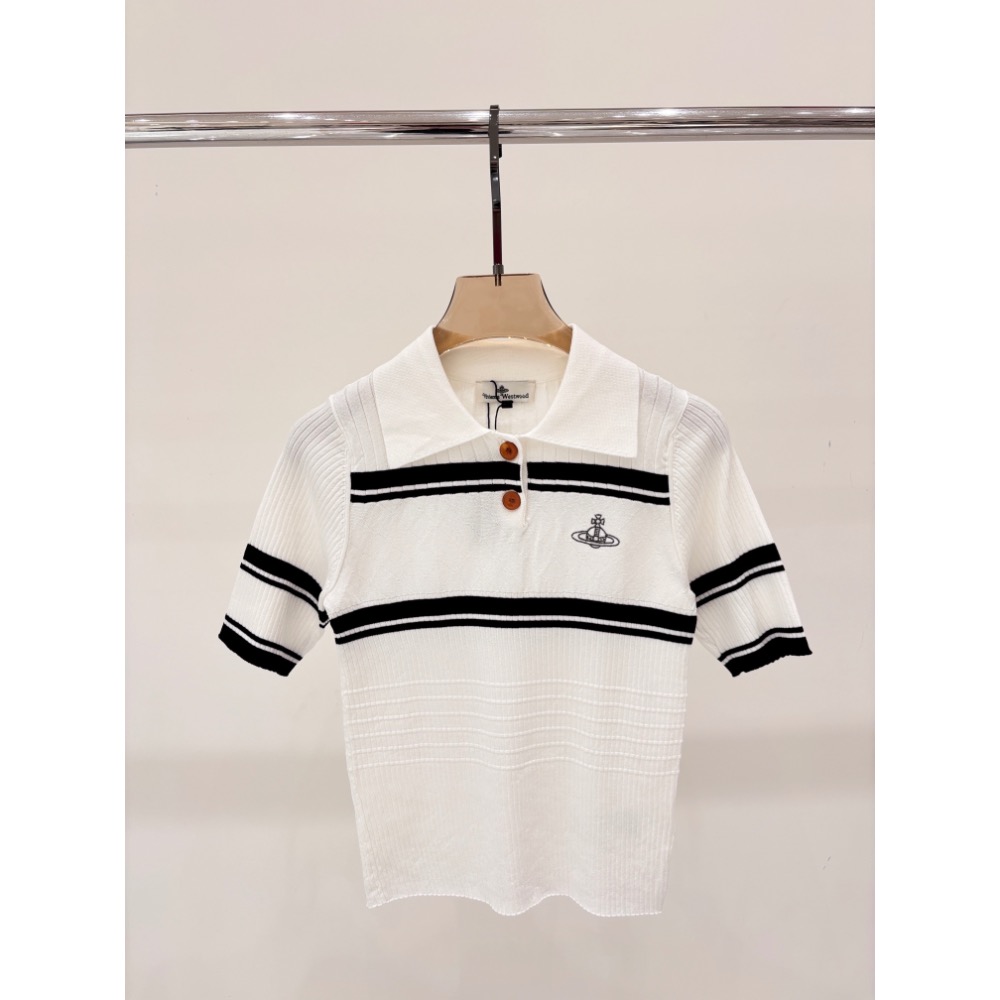 Vivienne Westwood polo衫 上衣 T恤 經典土星刺繡 土星針織背心polo領 名媛好氣質 質感舒服-細節圖3