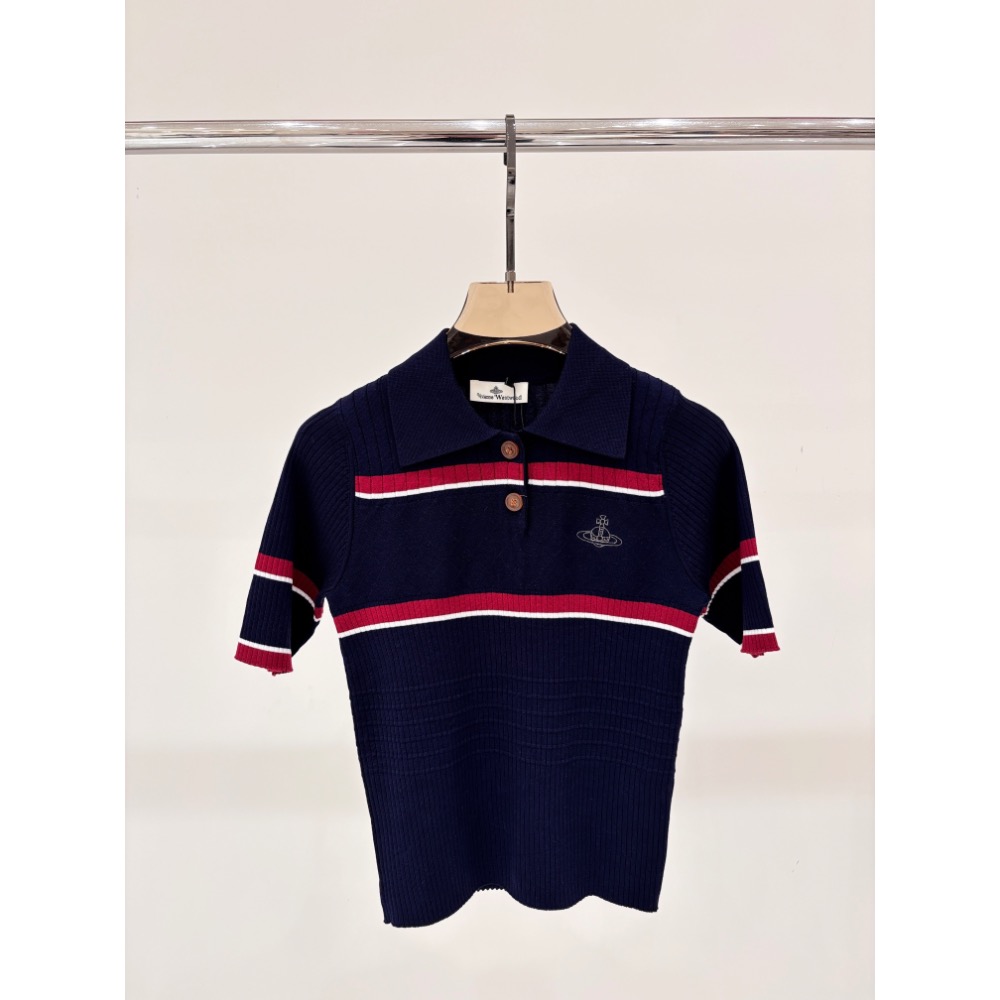 Vivienne Westwood polo衫 上衣 T恤 經典土星刺繡 土星針織背心polo領 名媛好氣質 質感舒服-細節圖4