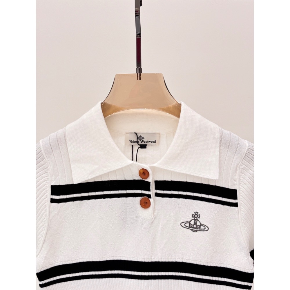 Vivienne Westwood polo衫 上衣 T恤 經典土星刺繡 土星針織背心polo領 名媛好氣質 質感舒服-細節圖5