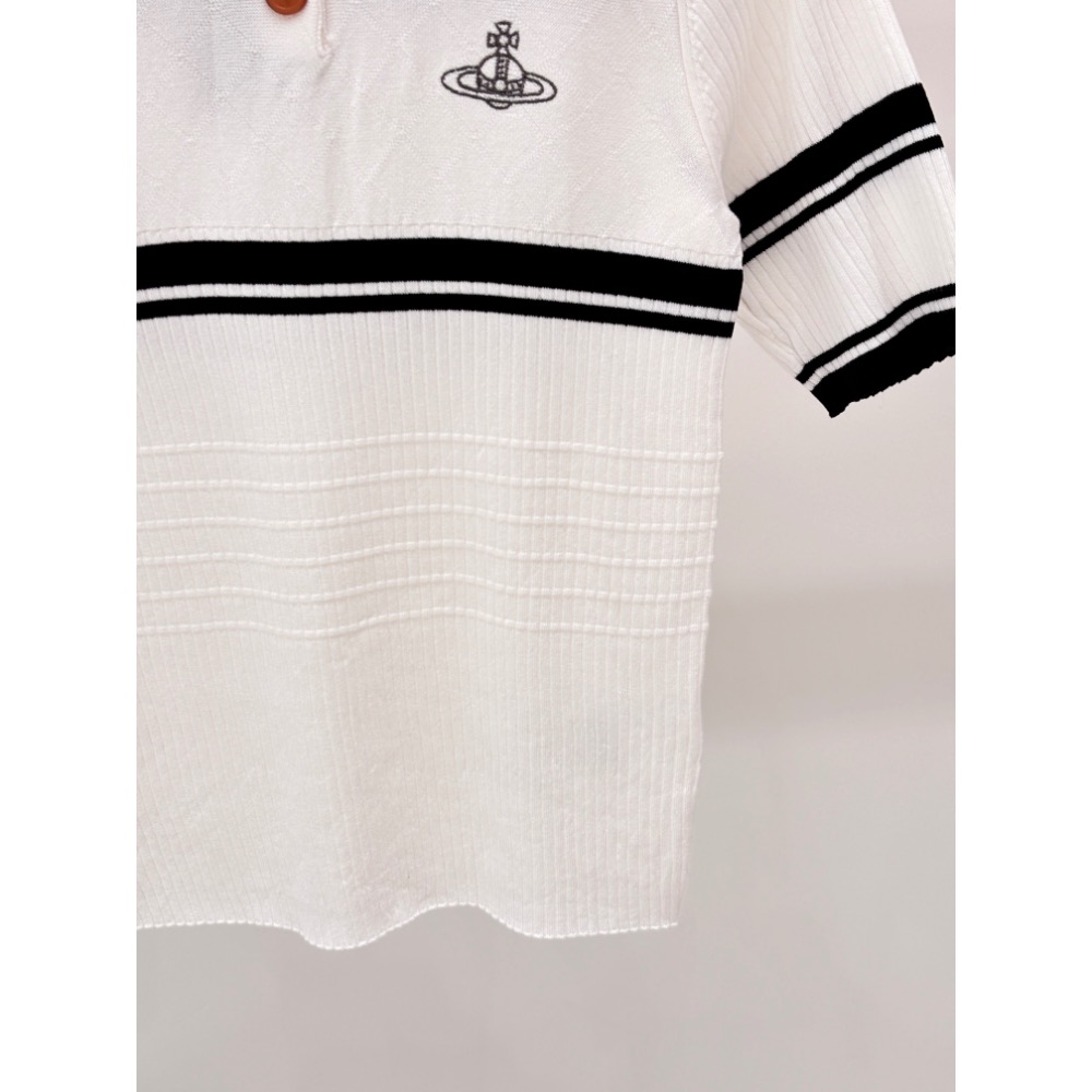 Vivienne Westwood polo衫 上衣 T恤 經典土星刺繡 土星針織背心polo領 名媛好氣質 質感舒服-細節圖6