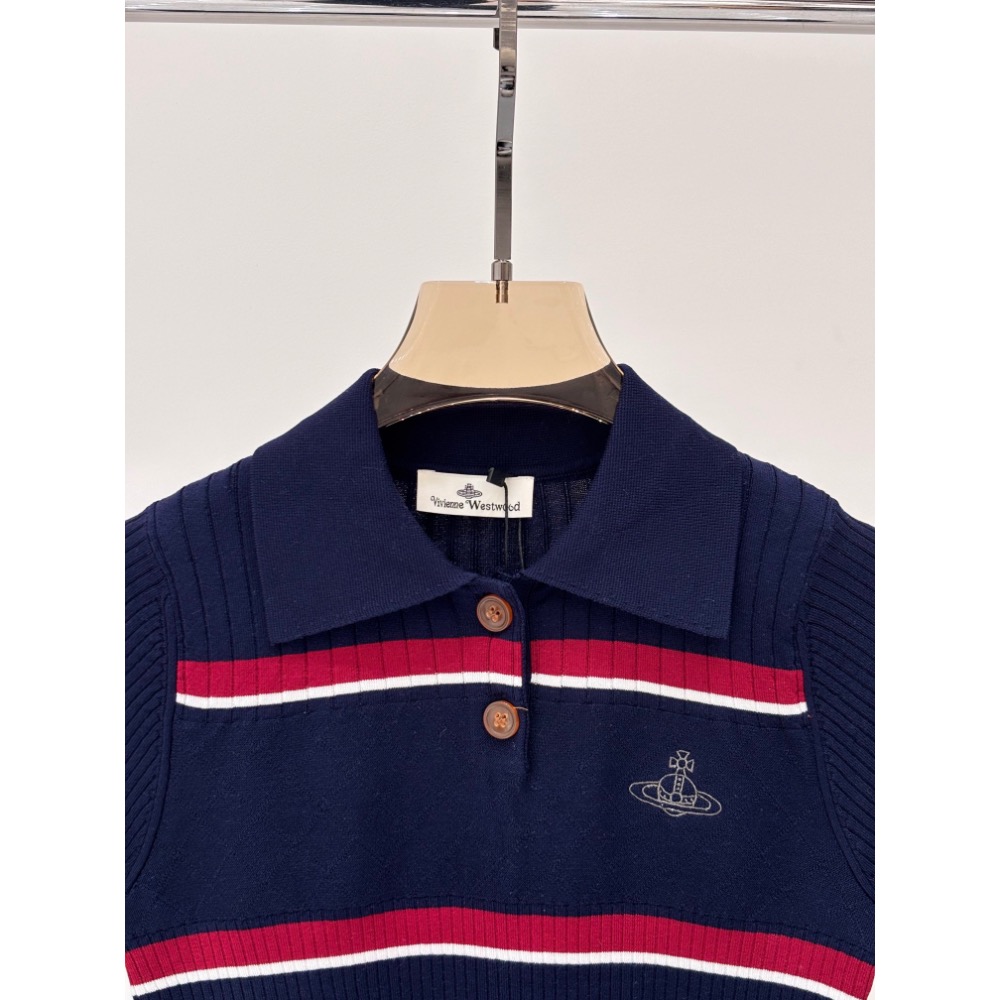 Vivienne Westwood polo衫 上衣 T恤 經典土星刺繡 土星針織背心polo領 名媛好氣質 質感舒服-細節圖7