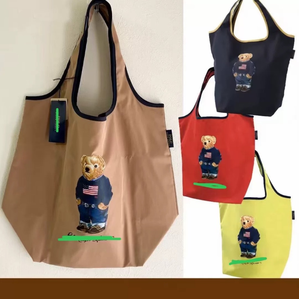 RL polo 購物袋肩背包 大包，帆布包 可愛萌個性熊bear通勤外出都方便 好氣質 美國國旗毛衣熊單肩包購物袋托特包-細節圖2
