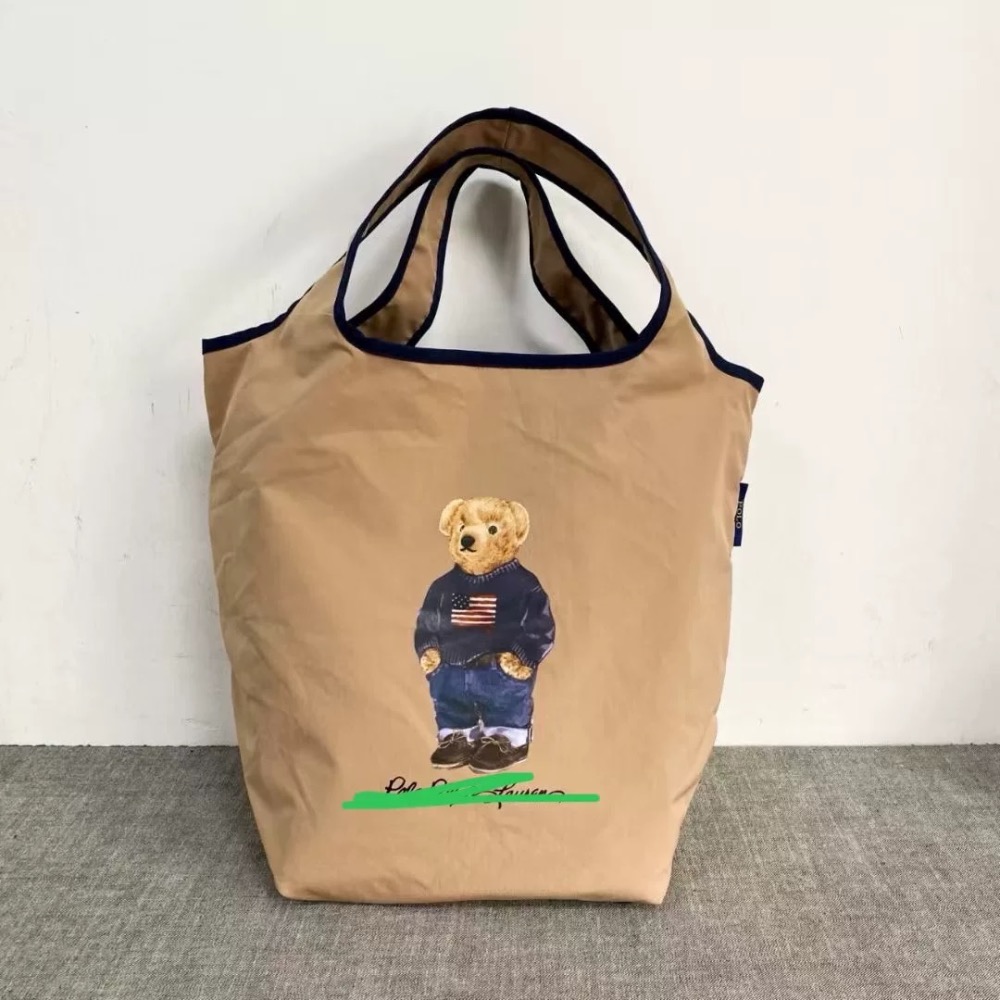 RL polo 購物袋肩背包 大包，帆布包 可愛萌個性熊bear通勤外出都方便 好氣質 美國國旗毛衣熊單肩包購物袋托特包-細節圖4