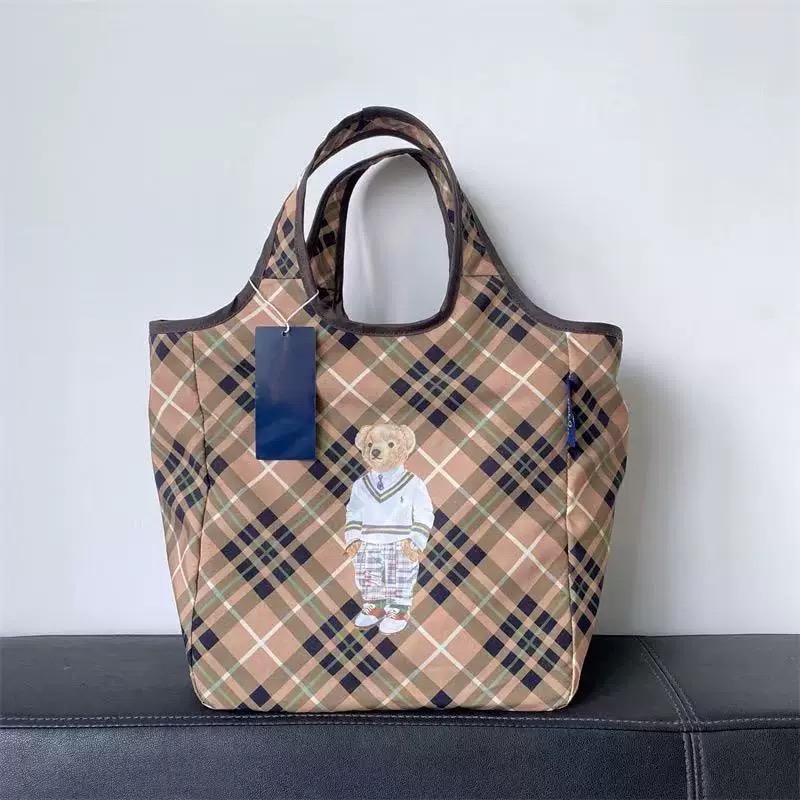 RL polo 購物袋肩背包 大包，帆布包 可愛萌個性熊bear通勤外出都方便 好氣質 美國國旗毛衣熊單肩包購物袋托特包-細節圖6