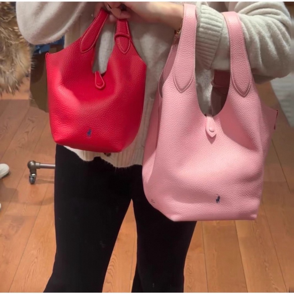RL polo 好氣質水桶包 菜藍子手提包 肩背包 斜背包 牛皮手提 真皮高級感托特包-細節圖2