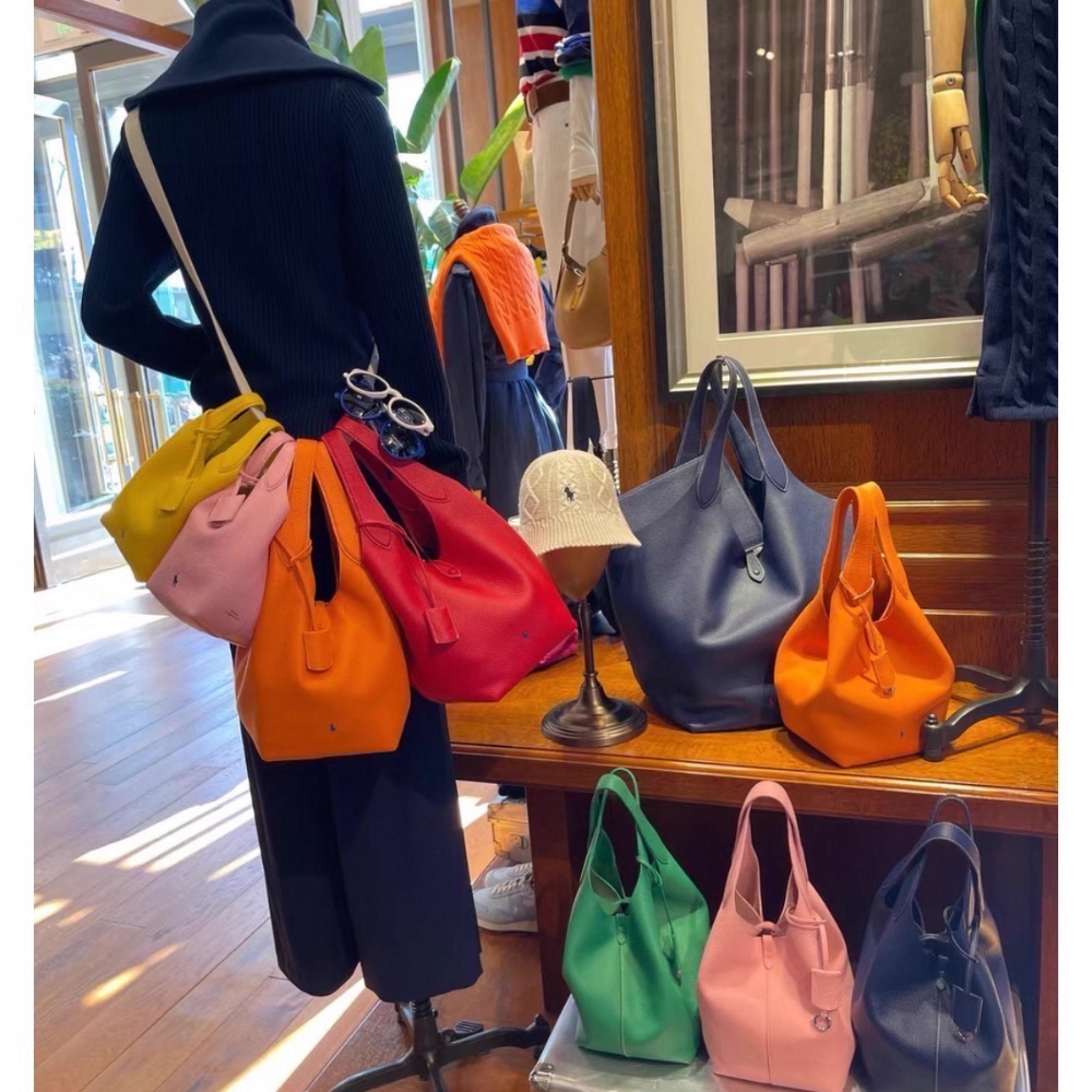 RL polo 好氣質水桶包 菜藍子手提包 肩背包 斜背包 牛皮手提 真皮高級感托特包-細節圖4