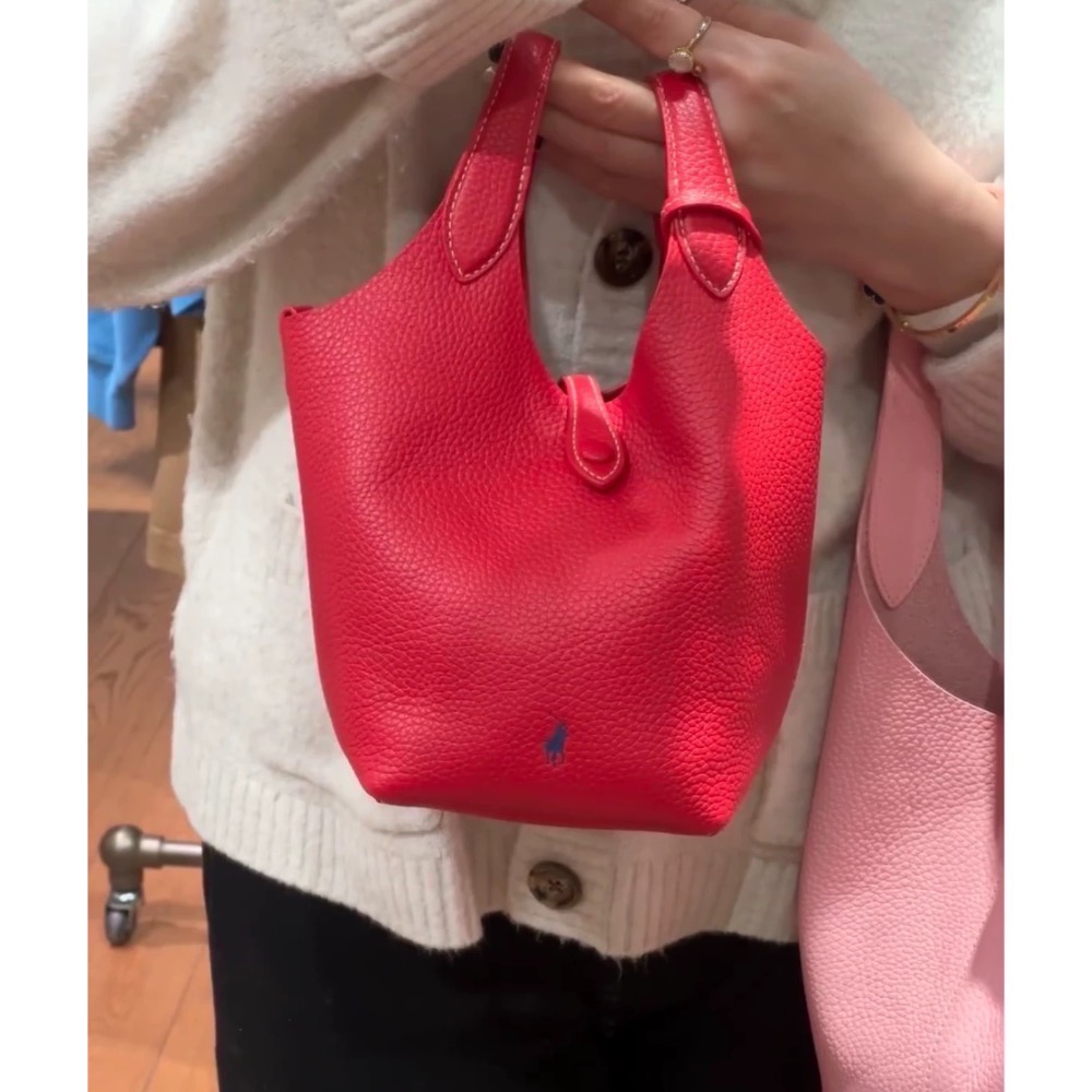 RL polo 好氣質水桶包 菜藍子手提包 肩背包 斜背包 牛皮手提 真皮高級感托特包-細節圖6