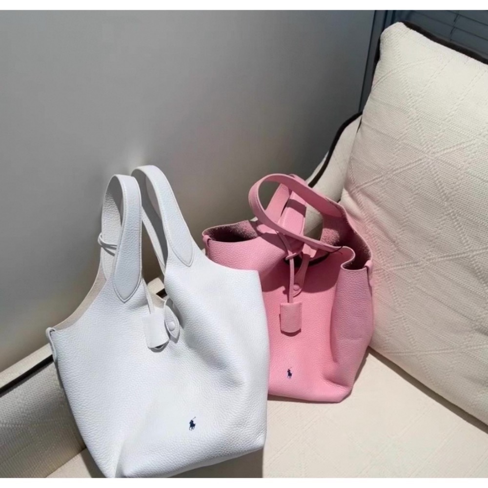 RL polo 好氣質水桶包 菜藍子手提包 肩背包 斜背包 牛皮手提 真皮高級感托特包-細節圖8
