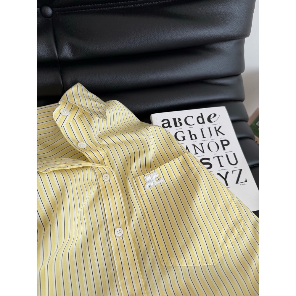 courreges 襯衫 套裝 休閒襯衫 經典logo防曬外套 休閒短褲 撞色設計條紋襯衫套裝 懶人一套搭配 日常時髦毫-細節圖5