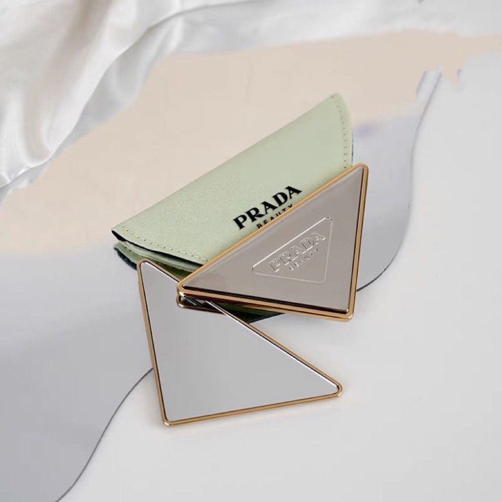 Prada 隨身鏡 化妝品VIP漂亮禮❤️化妝鏡藏藍色鑲鑽補妝鏡翻蓋隨身迷 經典三角化妝鏡 便攜單面鏡 隨身鏡帶收納包-細節圖2
