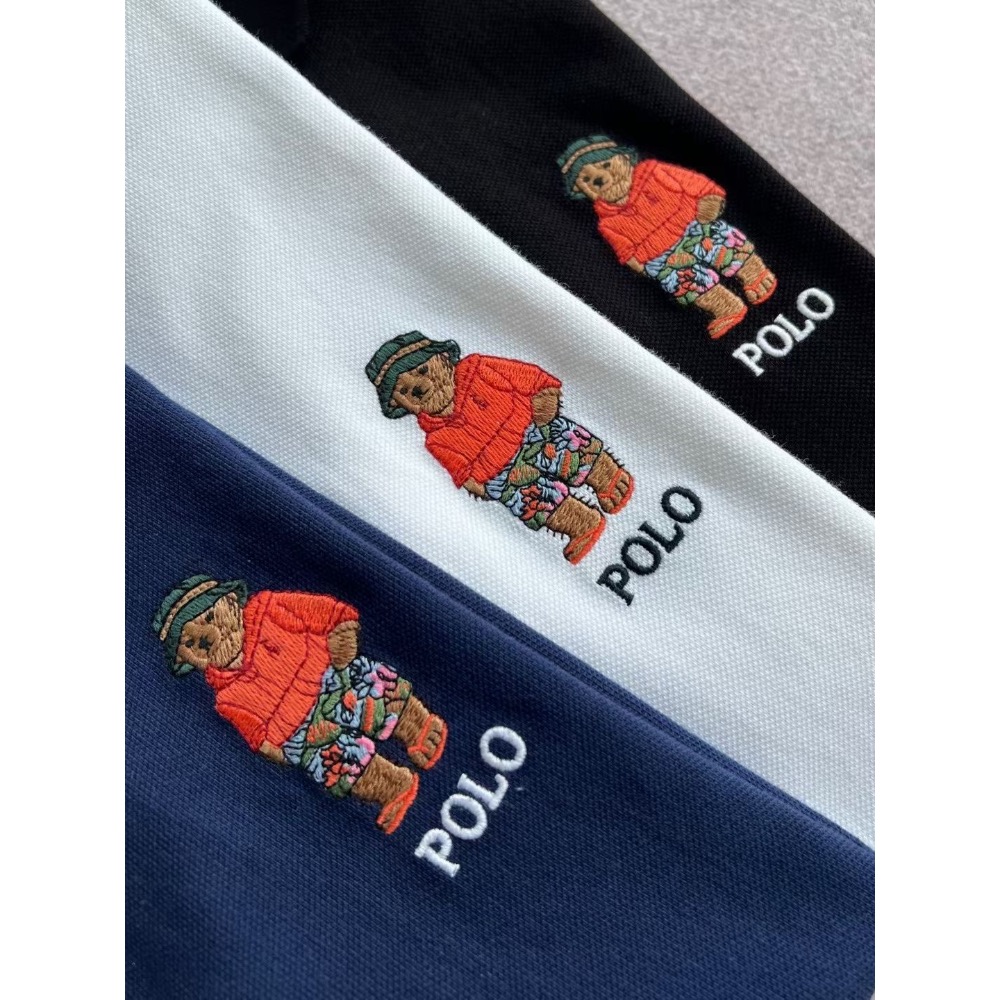 RL polo 小熊標polo衫 T恤 上衣，修身經典百搭夏季新品撞色小熊刺繡珠地棉Polo短袖 長絨棉雙紗織造的珠地網-細節圖4