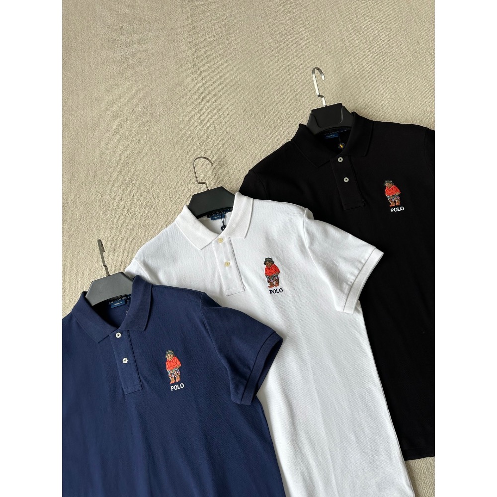 RL polo 小熊標polo衫 T恤 上衣，修身經典百搭夏季新品撞色小熊刺繡珠地棉Polo短袖 長絨棉雙紗織造的珠地網-細節圖6