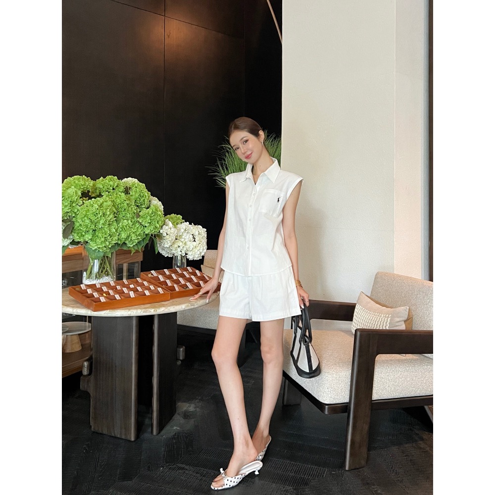 RL polo 套裝 短褲 無袖襯衫 春夏最新款經典logo刺繡休閒套裝 🖤無袖翻領上衣+短褲 logo標識刺繡點綴-細節圖7