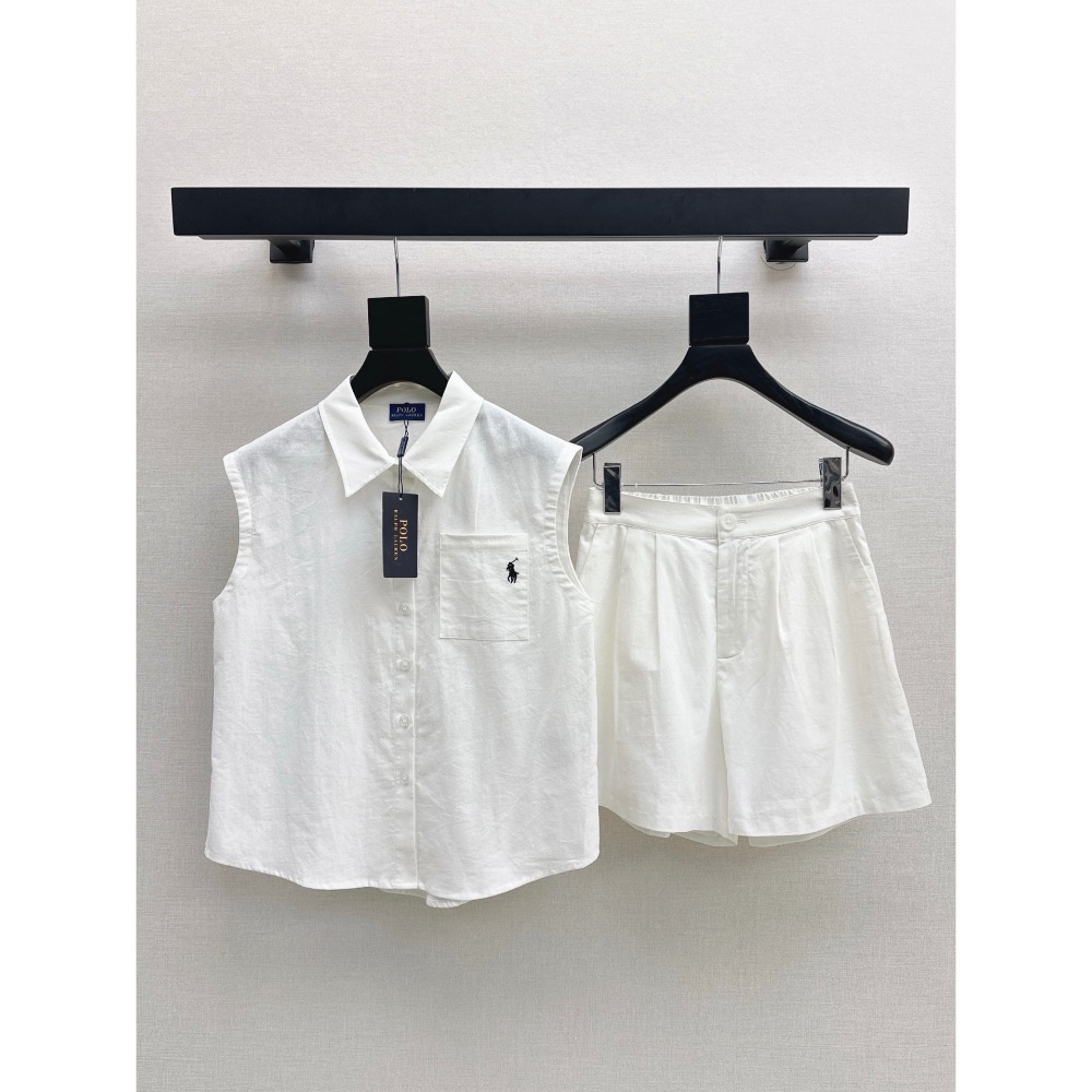 RL polo 套裝 短褲 無袖襯衫 春夏最新款經典logo刺繡休閒套裝 🖤無袖翻領上衣+短褲 logo標識刺繡點綴-細節圖10
