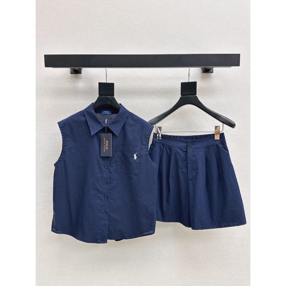 RL polo 套裝 短褲 無袖襯衫 春夏最新款經典logo刺繡休閒套裝 🖤無袖翻領上衣+短褲 logo標識刺繡點綴-細節圖11