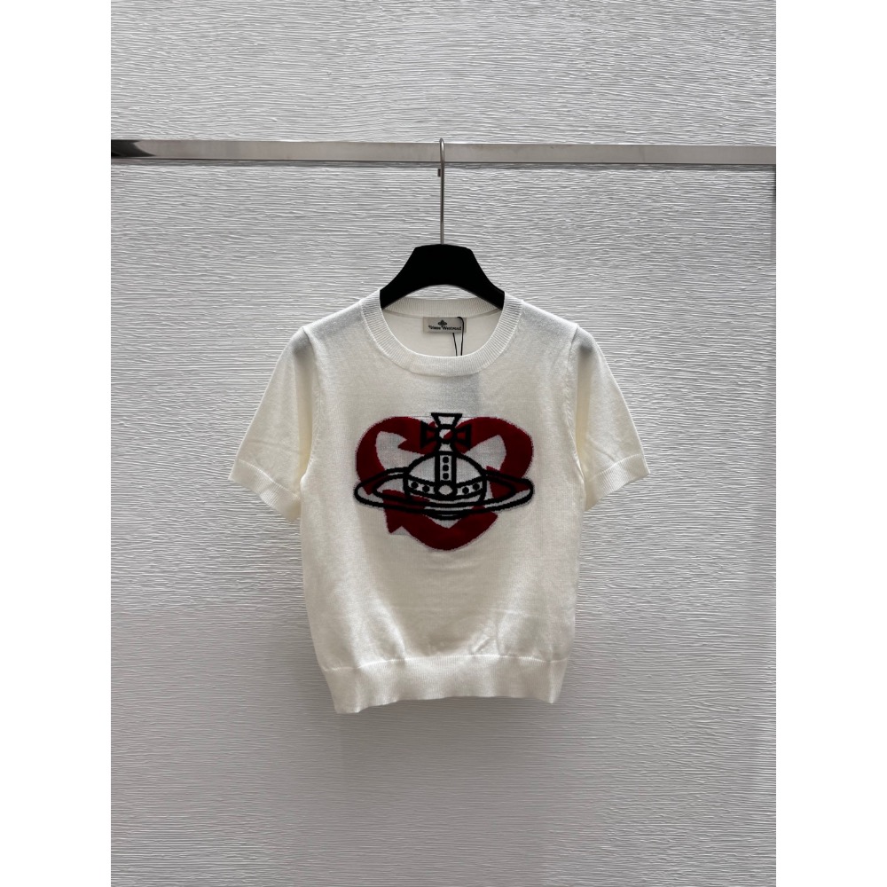 氣質系針織 Vivienne Westwood 上衣 土星提花修身針織短袖圓領彈力休閒顯瘦!愛心土星提花圓領針織短袖 顏-細節圖3